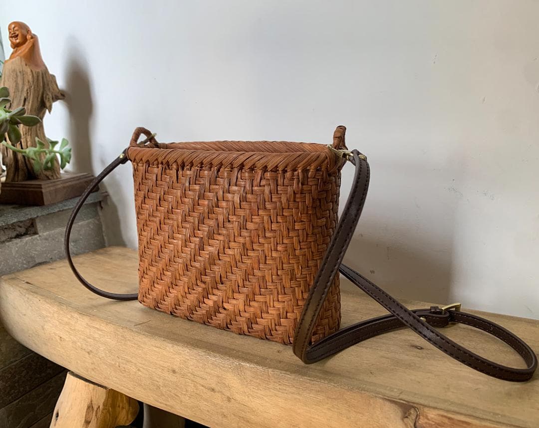 山葡萄 かごバッグ 網代編み 籠 内布付き 長いショルダーストラップ
