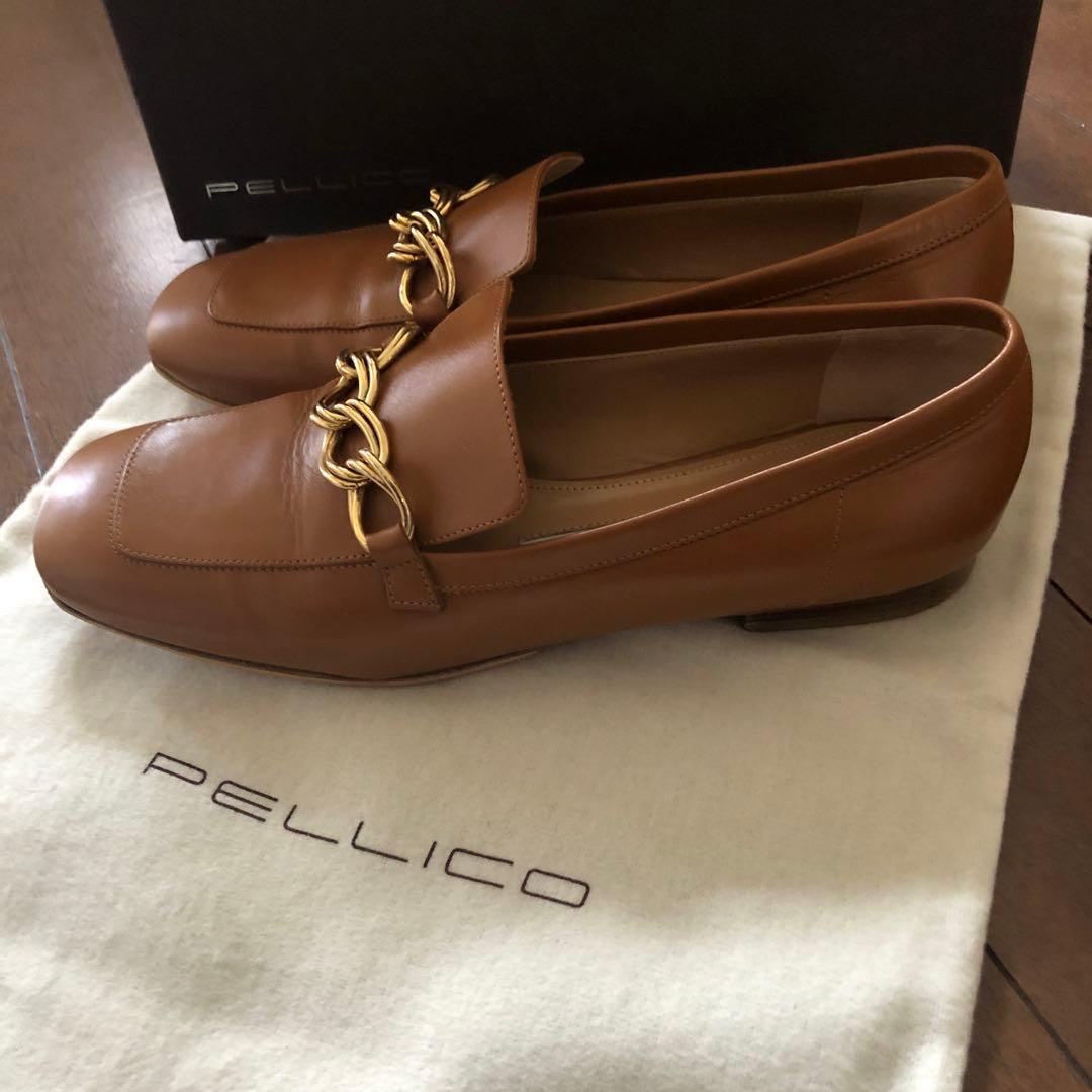 PELLICO ブラウンレザー ローファー チェーン付き