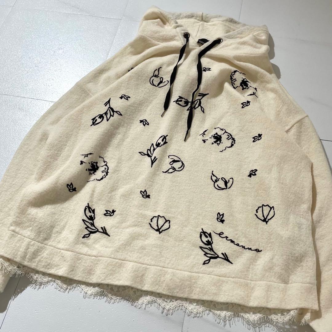 入手困難✨ エルマンノシェルビーノ パーカー ラムウール素材 レース生地 白色系