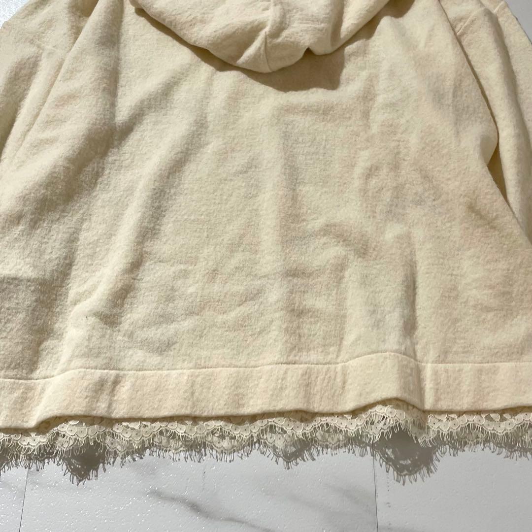 入手困難✨ エルマンノシェルビーノ パーカー ラムウール素材 レース生地 白色系