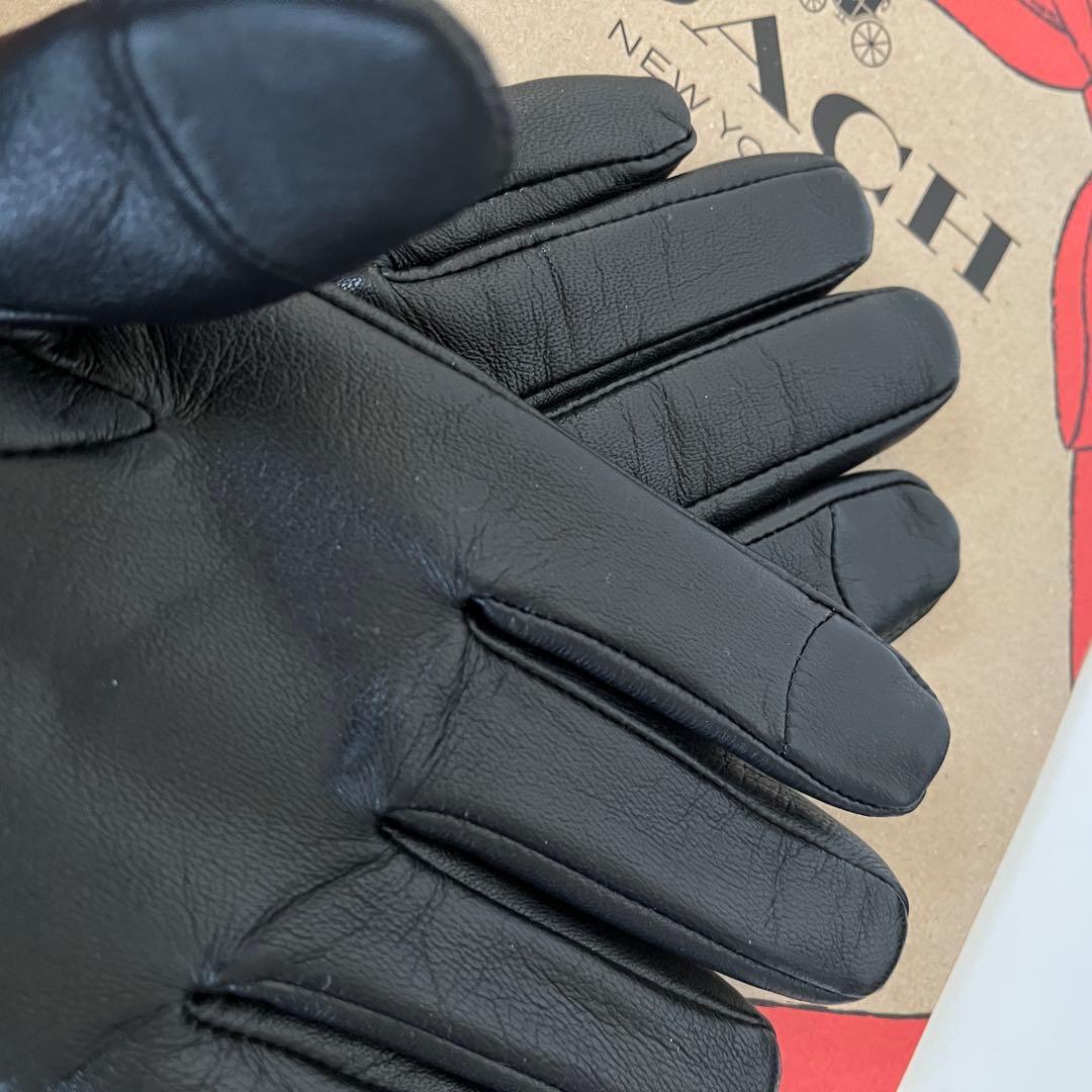 コーチ☆新品☆レザーテック スマホ対応 グローブ 手袋/ブラック 黒 S