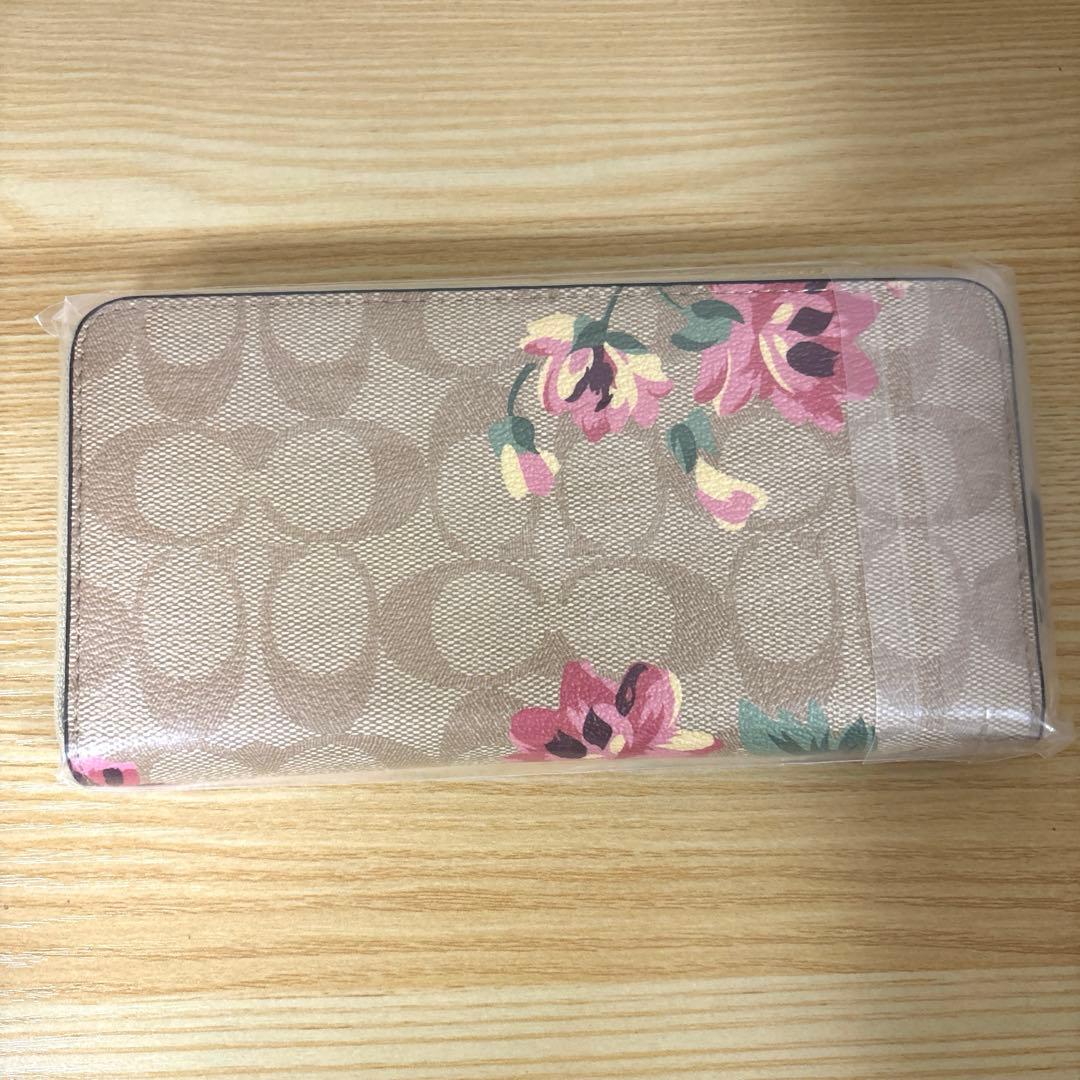 新品 COACH コーチ 財布 長財布 花柄 茶