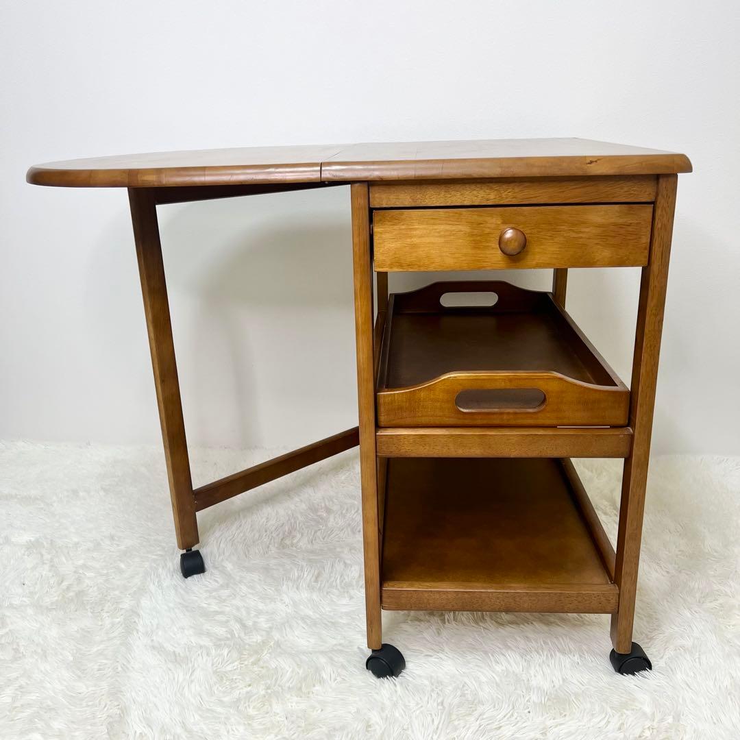 キッチンワゴン バタフライ キャスター付き サイドテーブル 折りたたみ 棚 収納