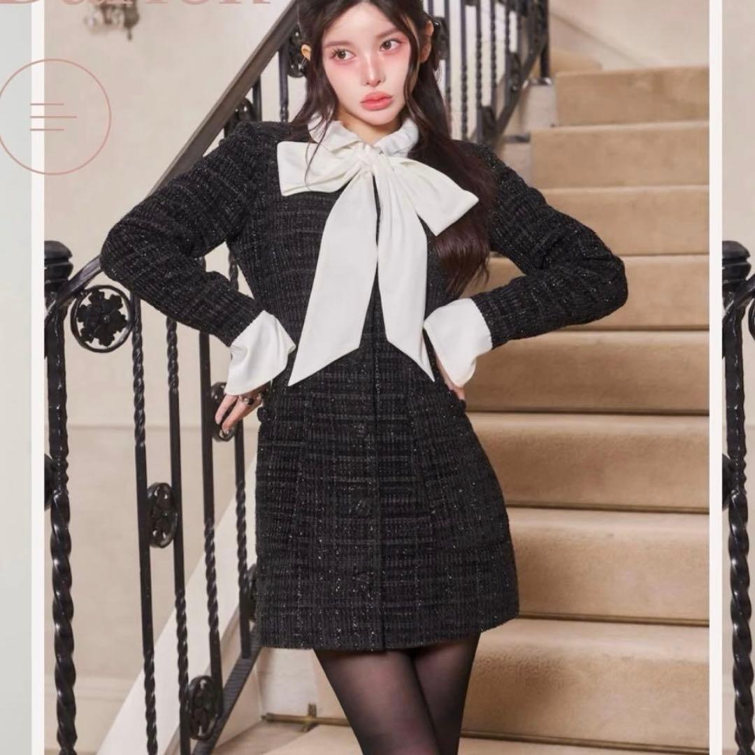 Darich クラシカルボウタイツイードミニワンピース