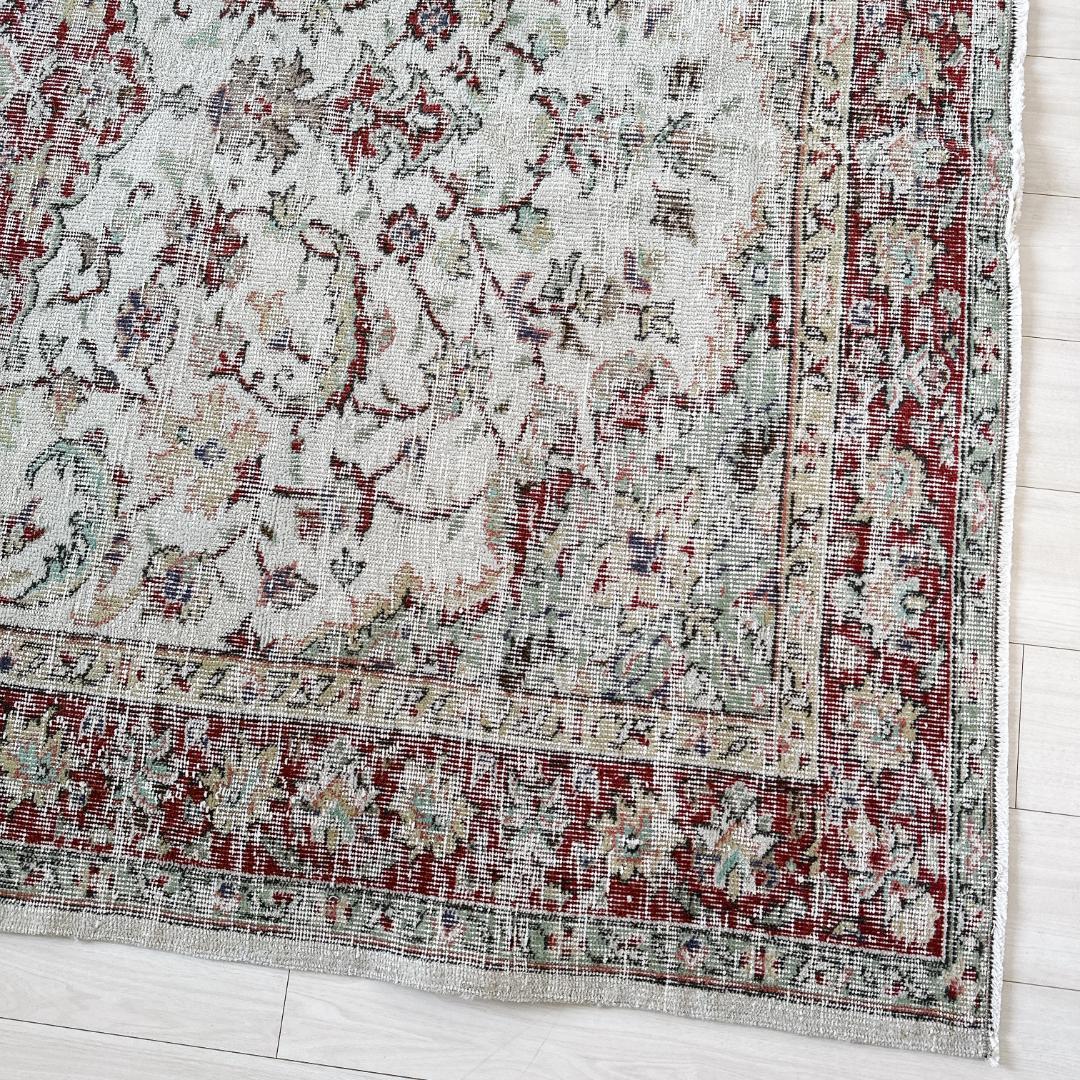 トルコ ヴィンテージラグ A124 レア 超大判 ダークレッド クリーム ミント