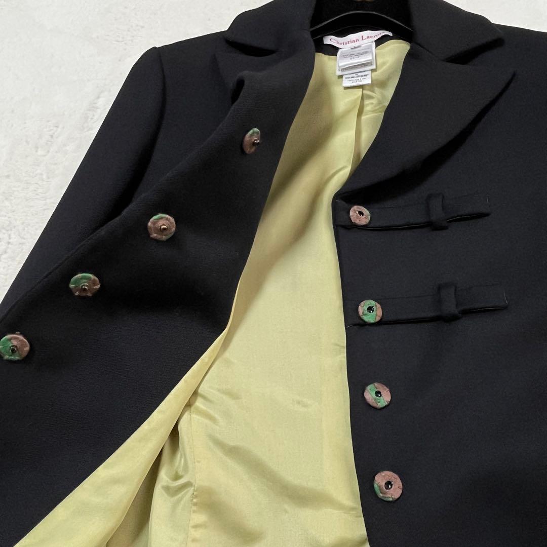 フランス製 クリスチャンラクロワ テーラードジャケット ウール 裏地シルク 黒
