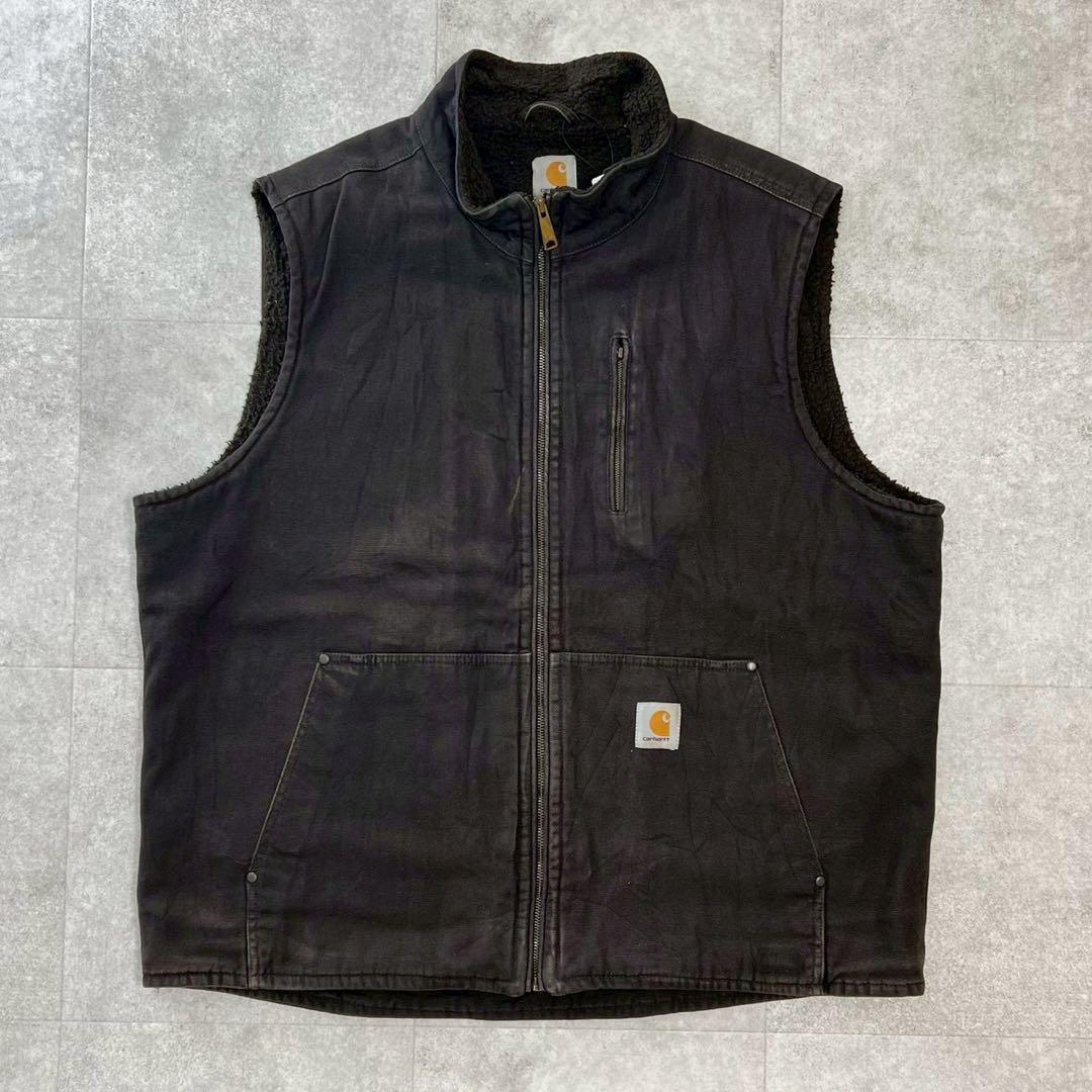 カーハート　ダック　ベスト　ブラウン　フリース　ボア　ビンテージ　茶色