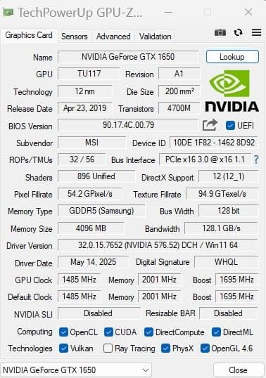MSI GeForce GTX 1650 AERO ITX 4G OCV1訳あり