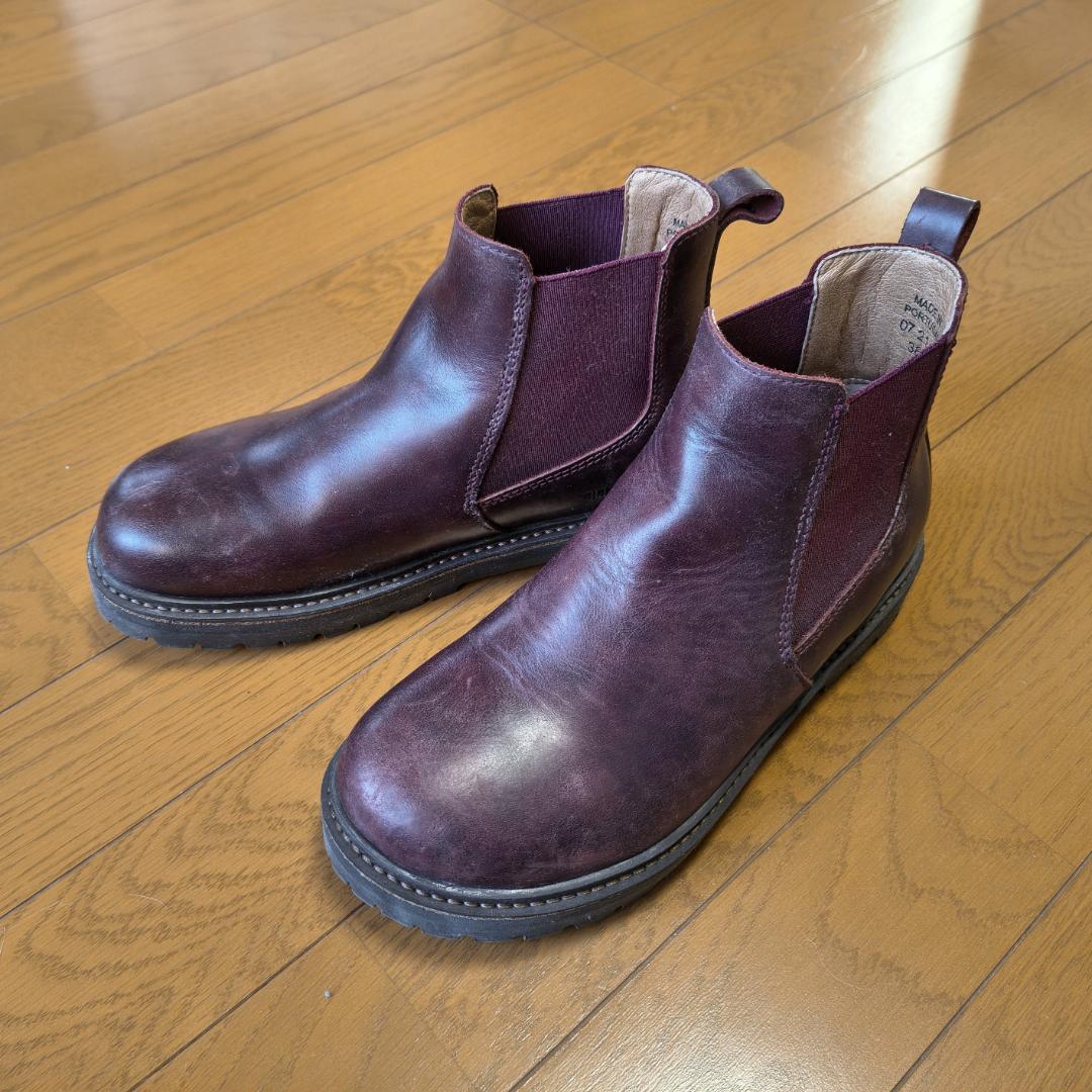 未使用品！ビルケンシュトック本革サイドゴアブーツ防水 24.5 バーガンディ