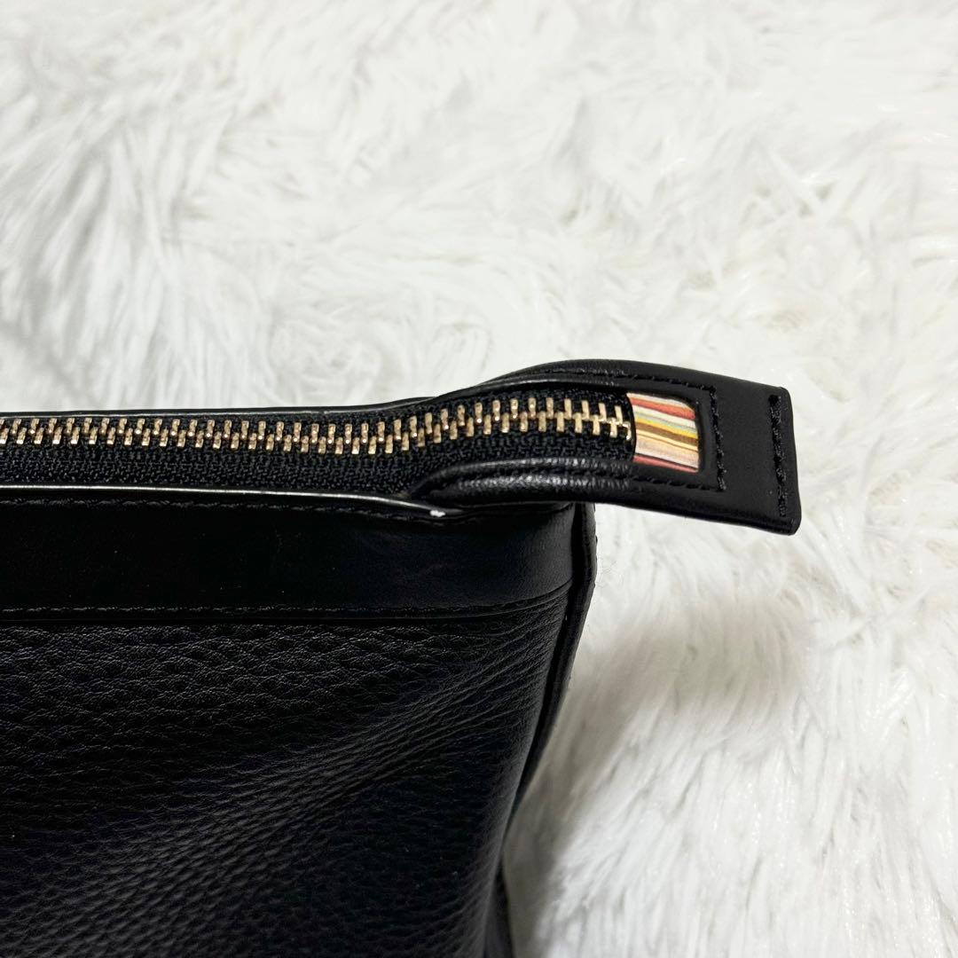 美品✨ ポールスミス 2way クラッチバッグ マルチストライプ シボ革 黒