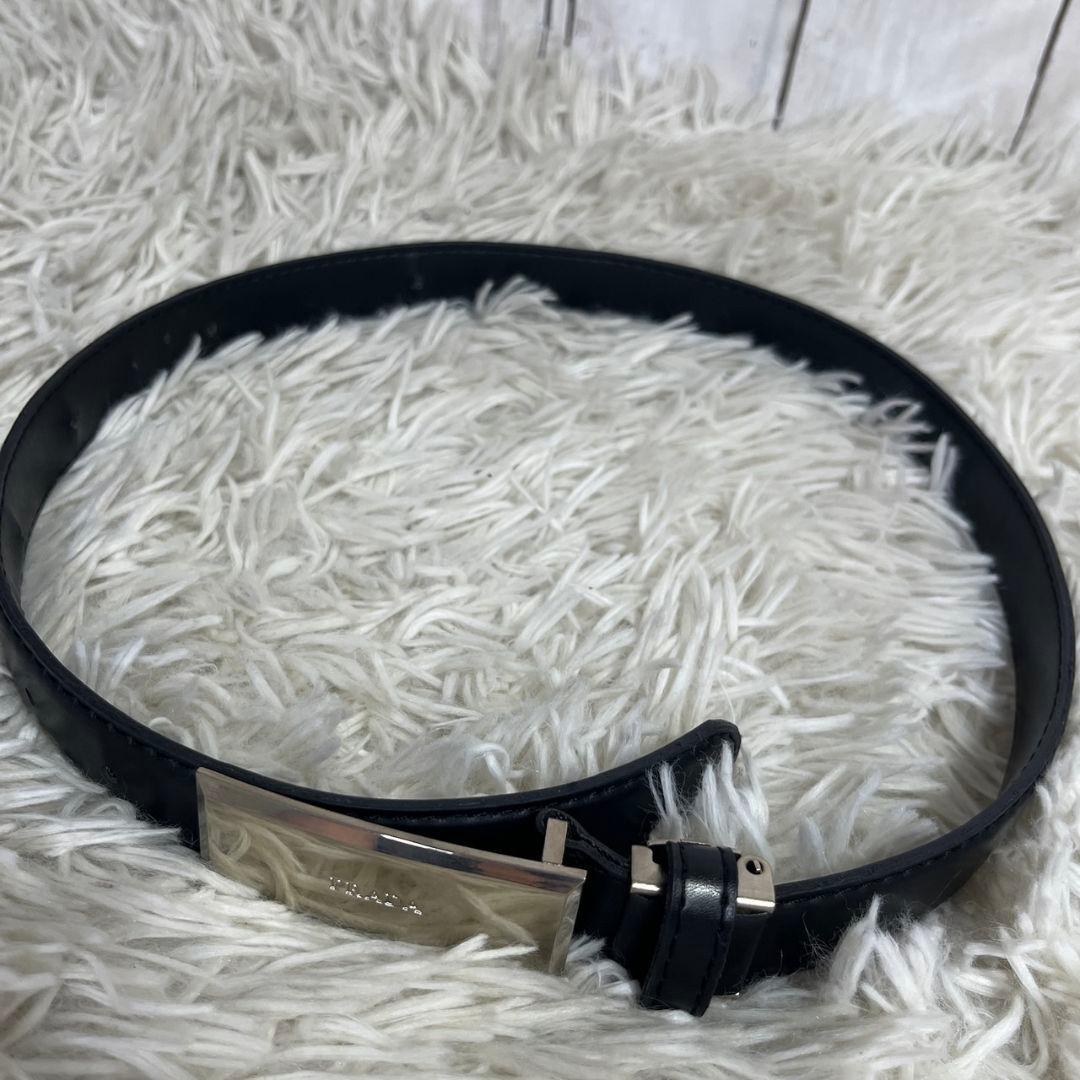 PRADA レザー　ベルト　ロゴ　シルバープレート　ブラック