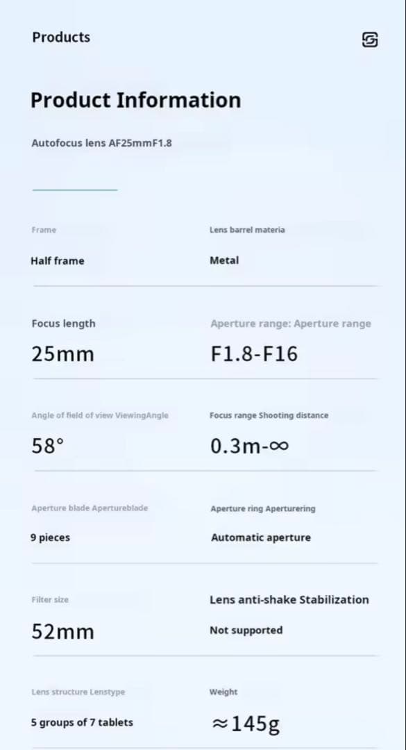 SGimage AF 25mm F/1.8 FUJIFILM X Mount 黒
