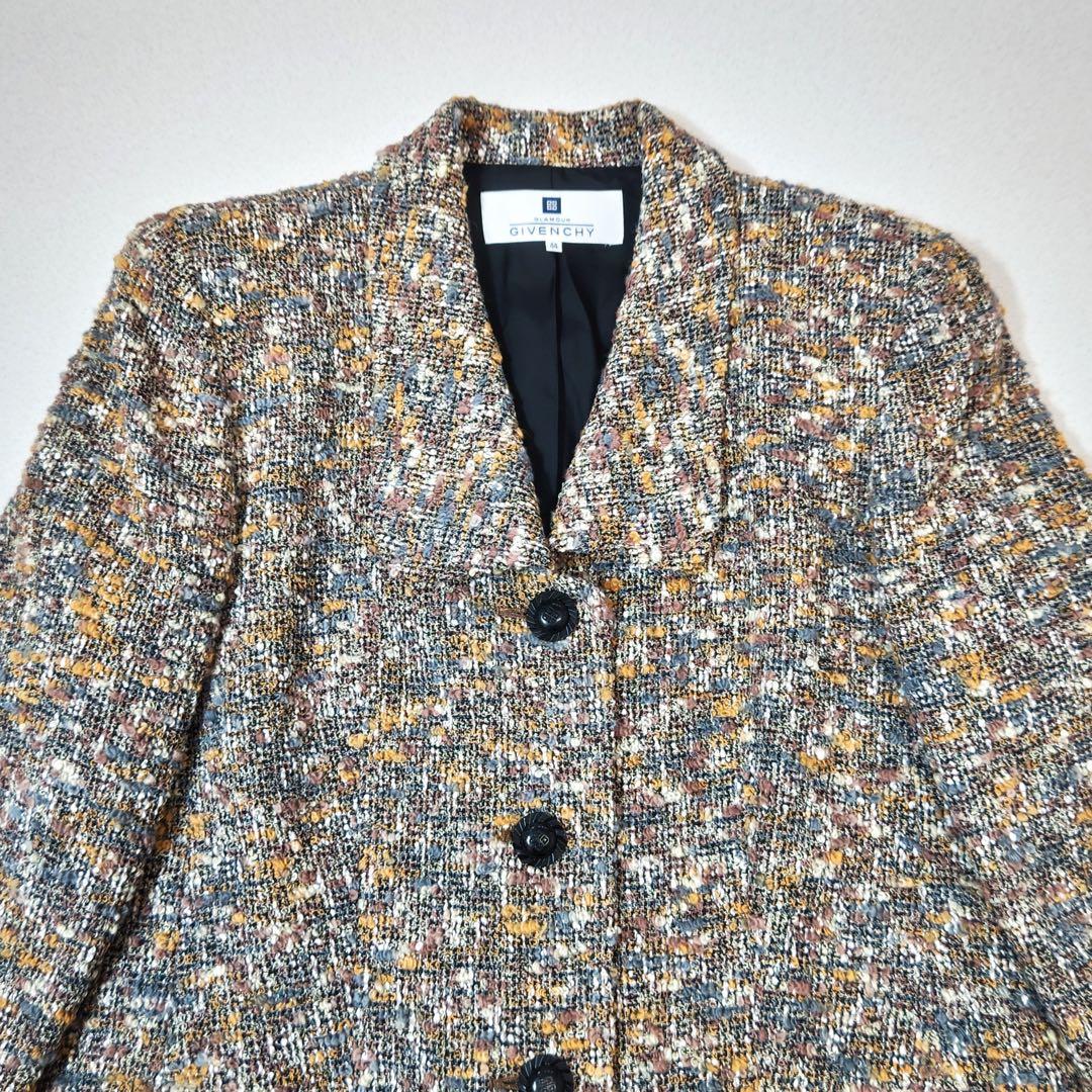 ジバンシィ　テーラードジャケット　ミックスツイード　ブークレ　ロゴ彫刻ボタン