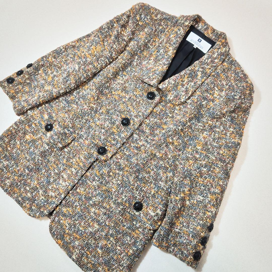 ジバンシィ　テーラードジャケット　ミックスツイード　ブークレ　ロゴ彫刻ボタン