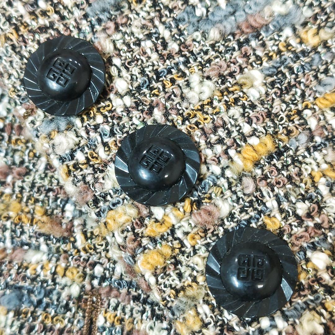 ジバンシィ　テーラードジャケット　ミックスツイード　ブークレ　ロゴ彫刻ボタン