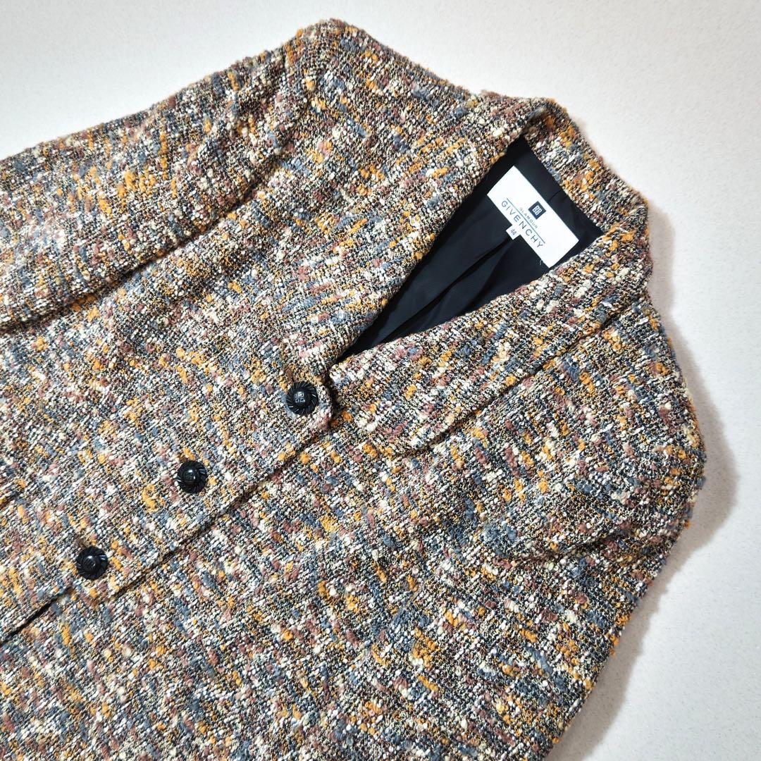 ジバンシィ　テーラードジャケット　ミックスツイード　ブークレ　ロゴ彫刻ボタン