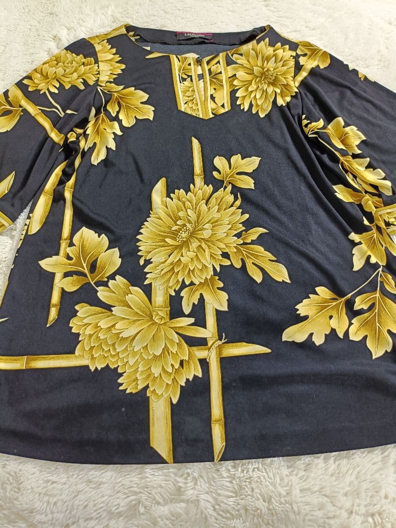 もりごんLEONARD カンカン素の花柄チュニック【XLサイズ】【七分丈】