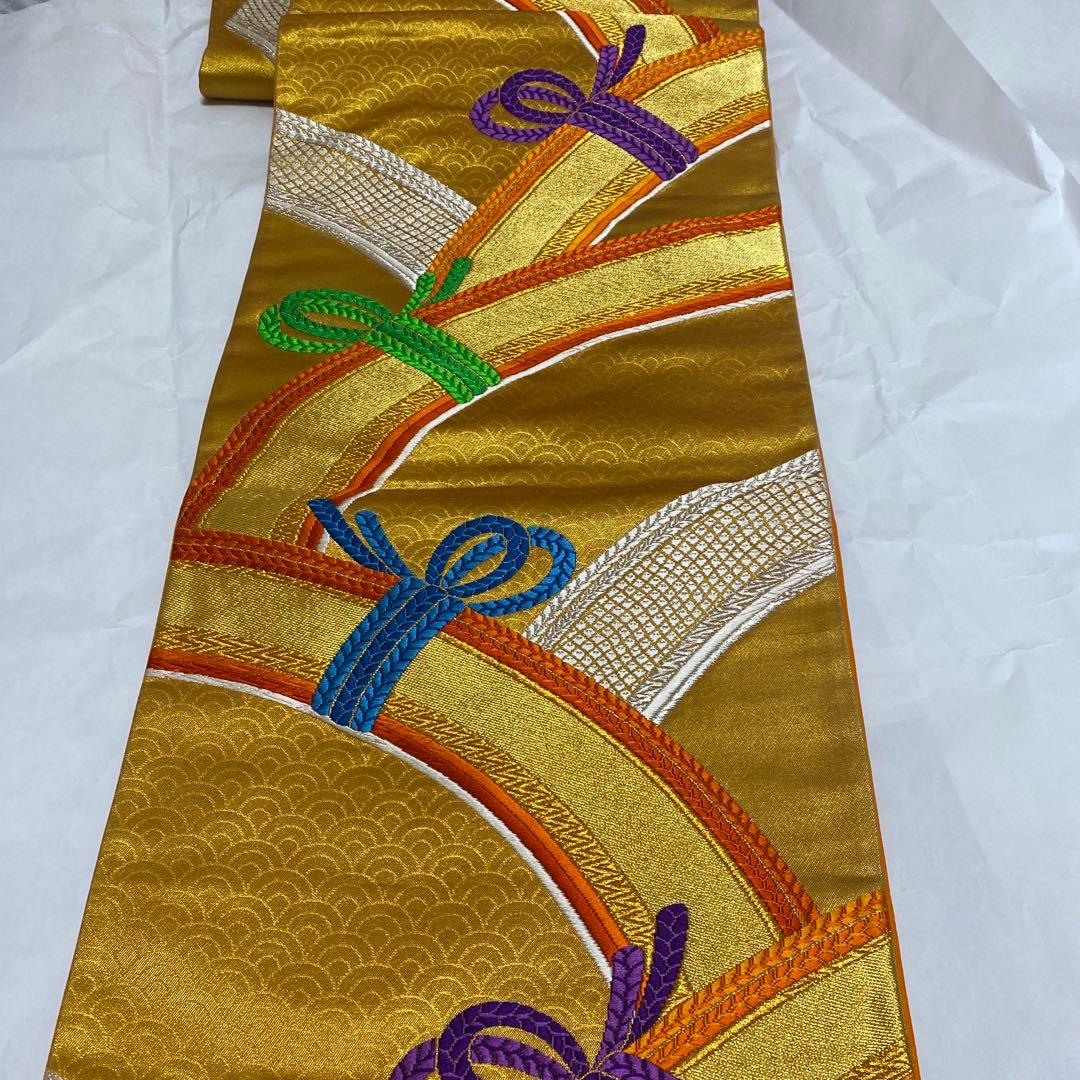 振袖　長襦袢　袋帯　3点セット　紺色　紫　有松絞り　鹿の子絞り　金駒刺繍　金彩