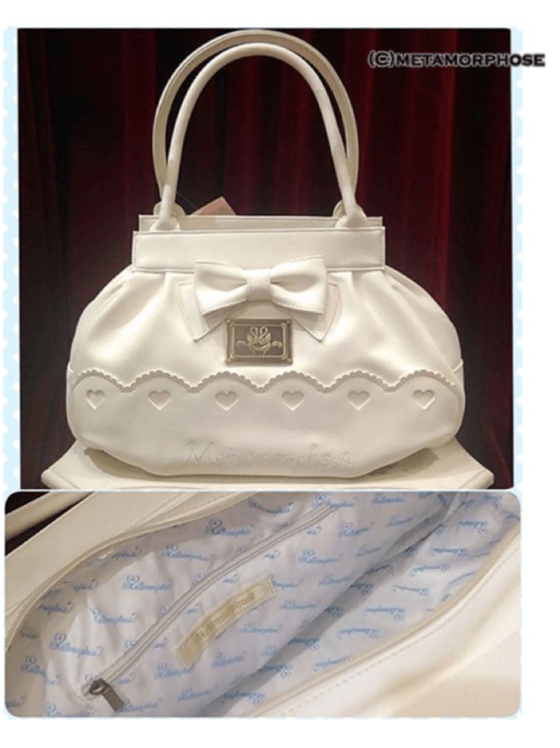 【新品 未使用】メタモルフォーゼ プレート付スカラップバッグ（オフホワイト色）