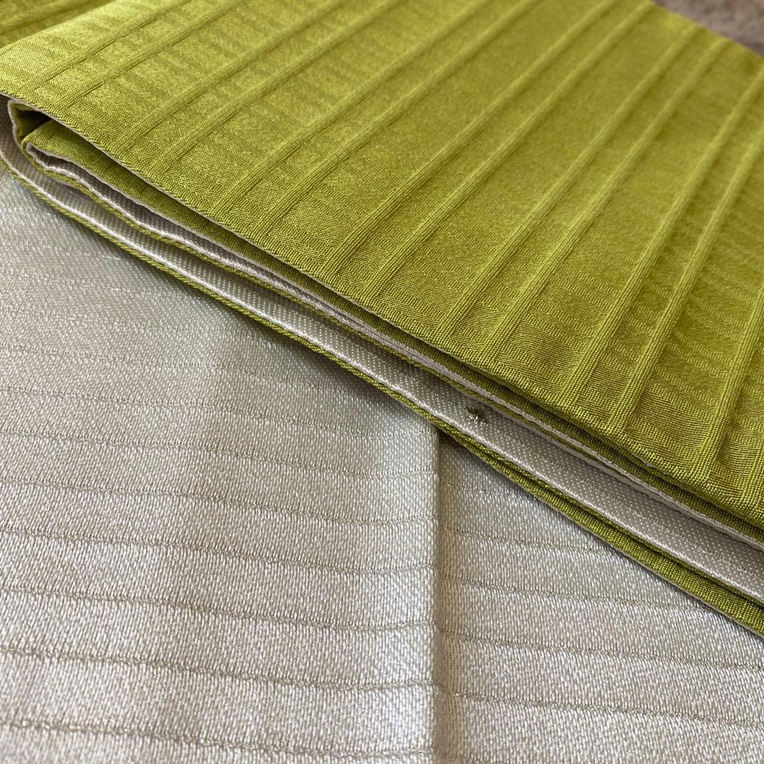 リバーシブル半幅帯 緑と白のストライプ