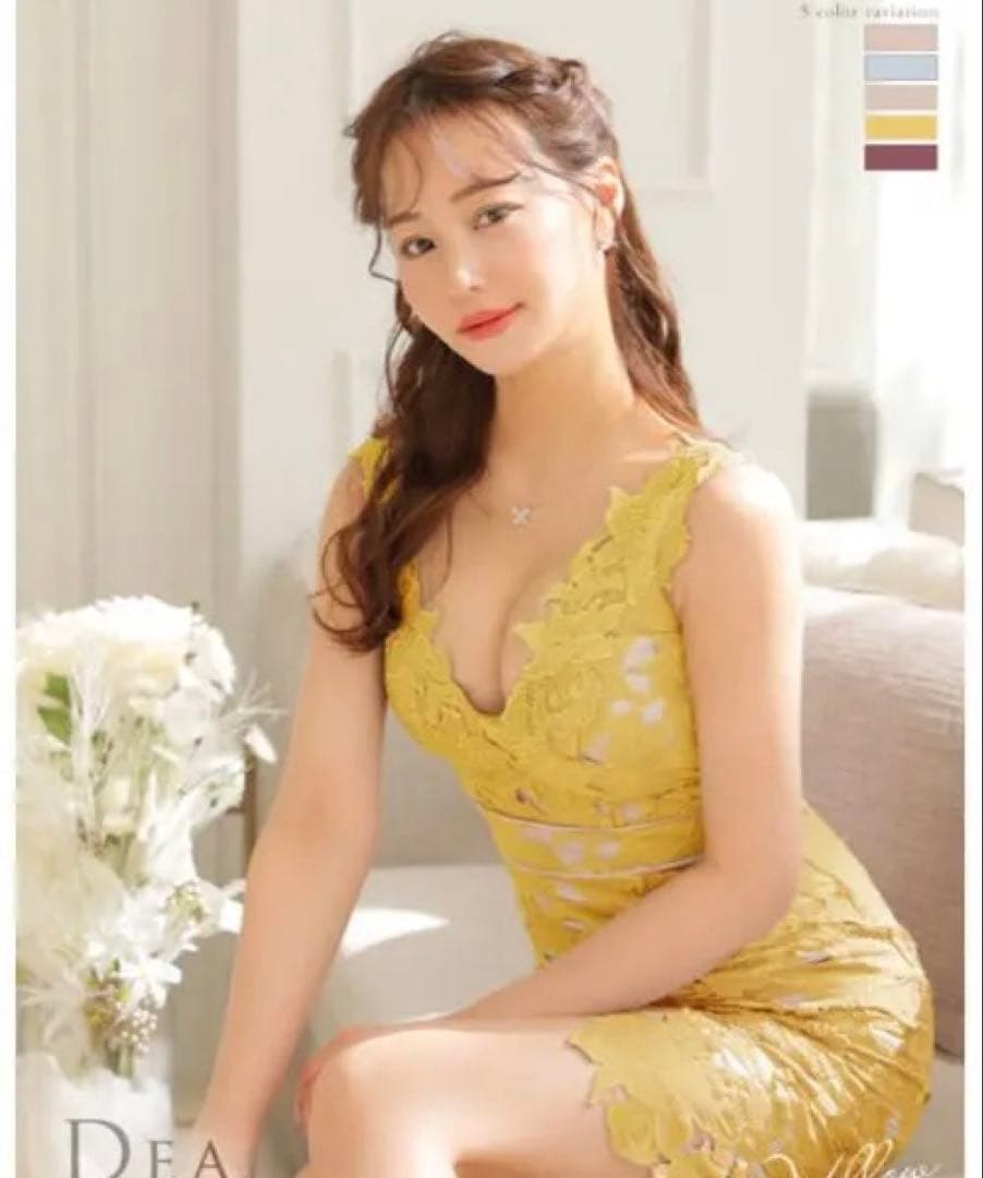 DEA イエローレースタイトドレス