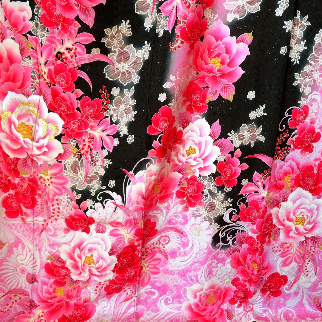 5008　振袖　単品　成人式　結婚式　卒業式　黒　正絹　バラ