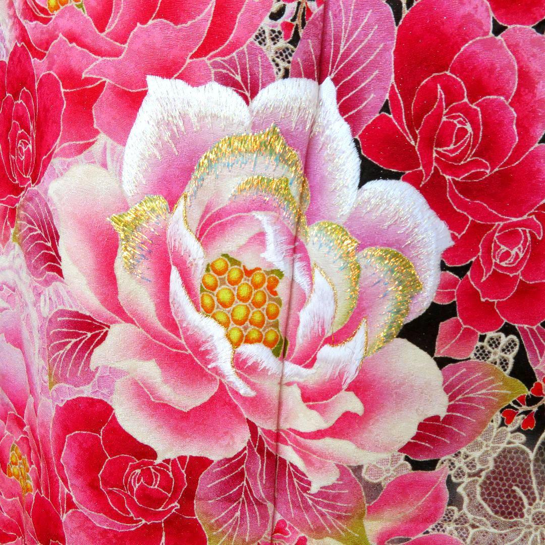 5008　振袖　単品　成人式　結婚式　卒業式　黒　正絹　バラ