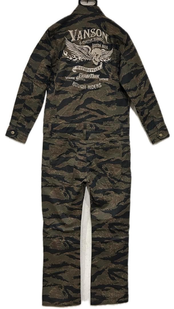 ＊VANSON タイガーカモ スカル 羽 刺繍 ワッペン つなぎ L