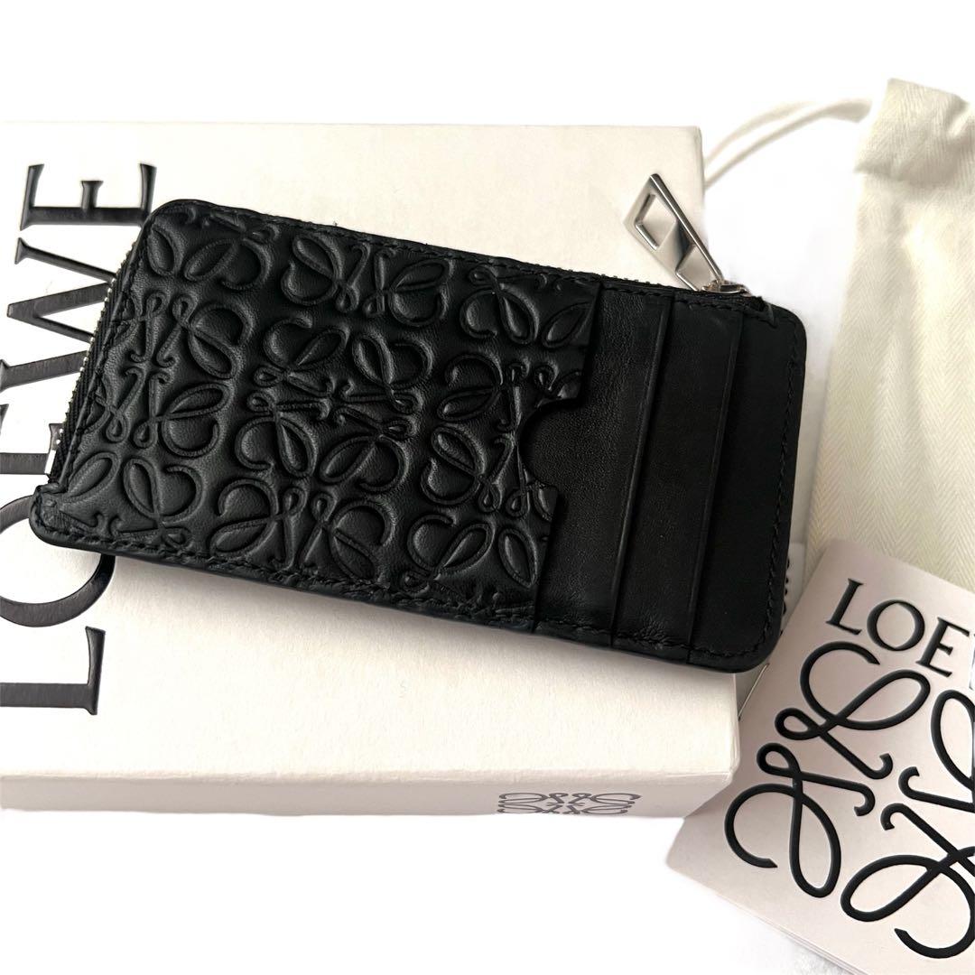 極美✨LOEWE ロエベケースフラグメント　リピートアナグラム黒ミニ財布