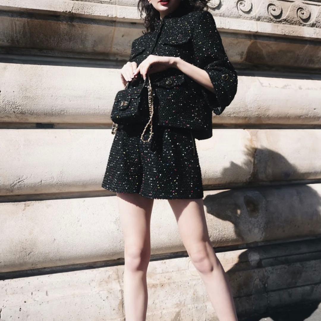 新品　sheller Dot tweed zip short pants M