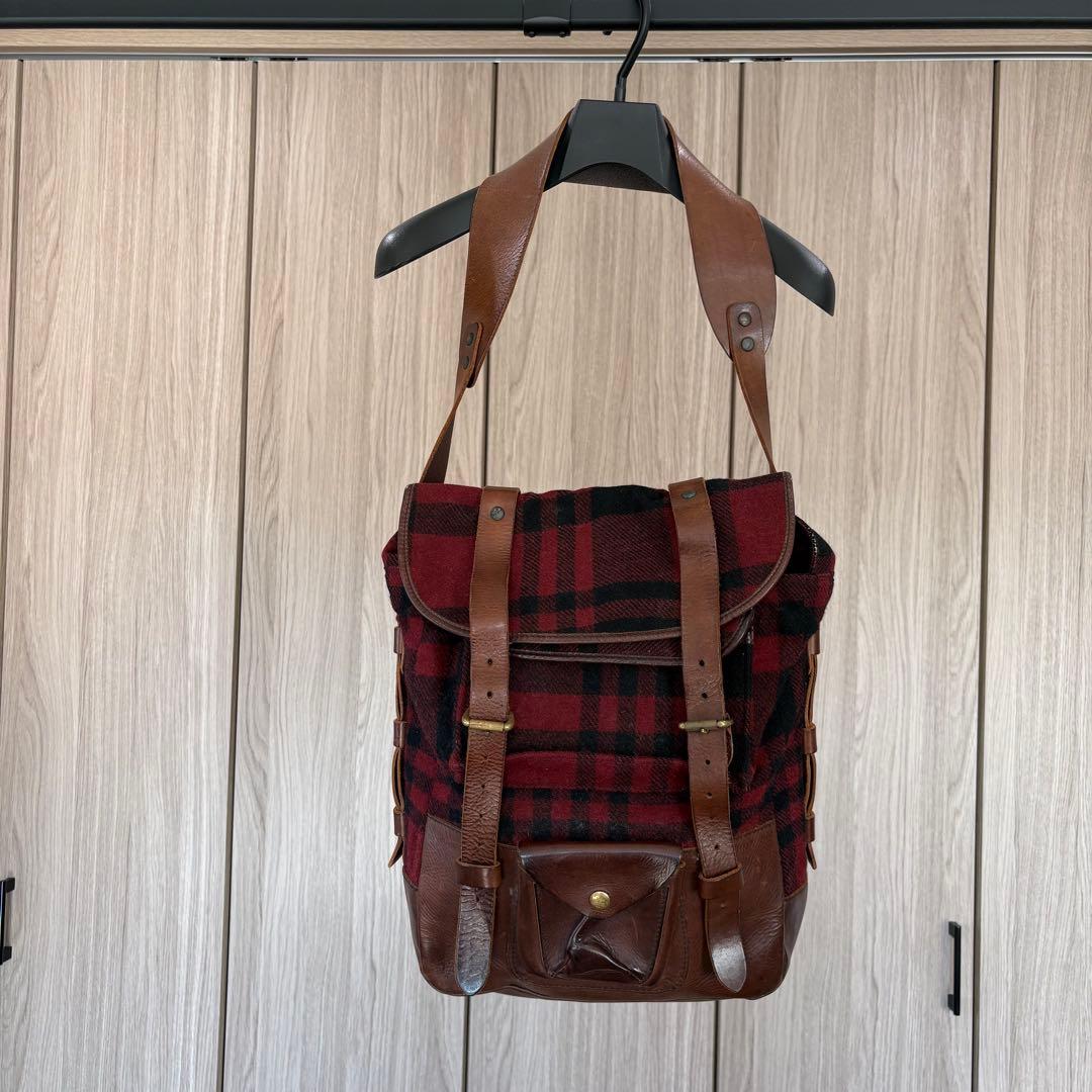 【入手困難】RRL Double RL レザー ツイード バッグ チェック