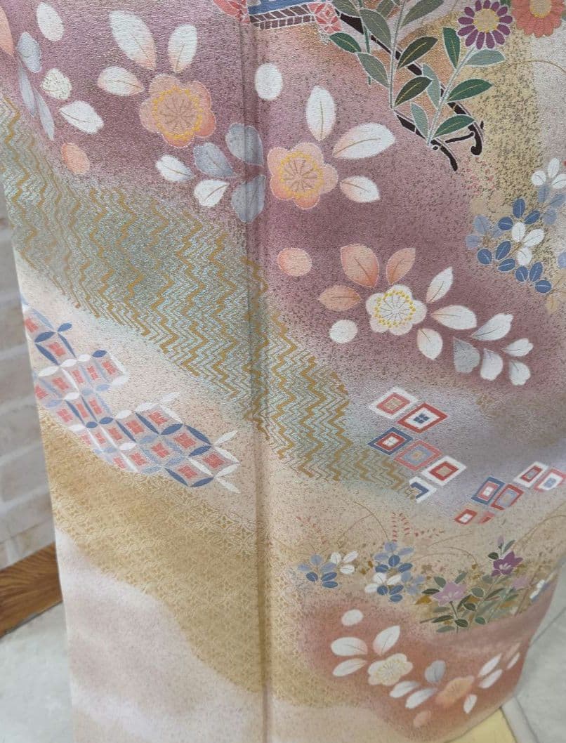 訪問着4点フルセット、着物、袋帯、帯締め、帯揚げ トールサイズ対応