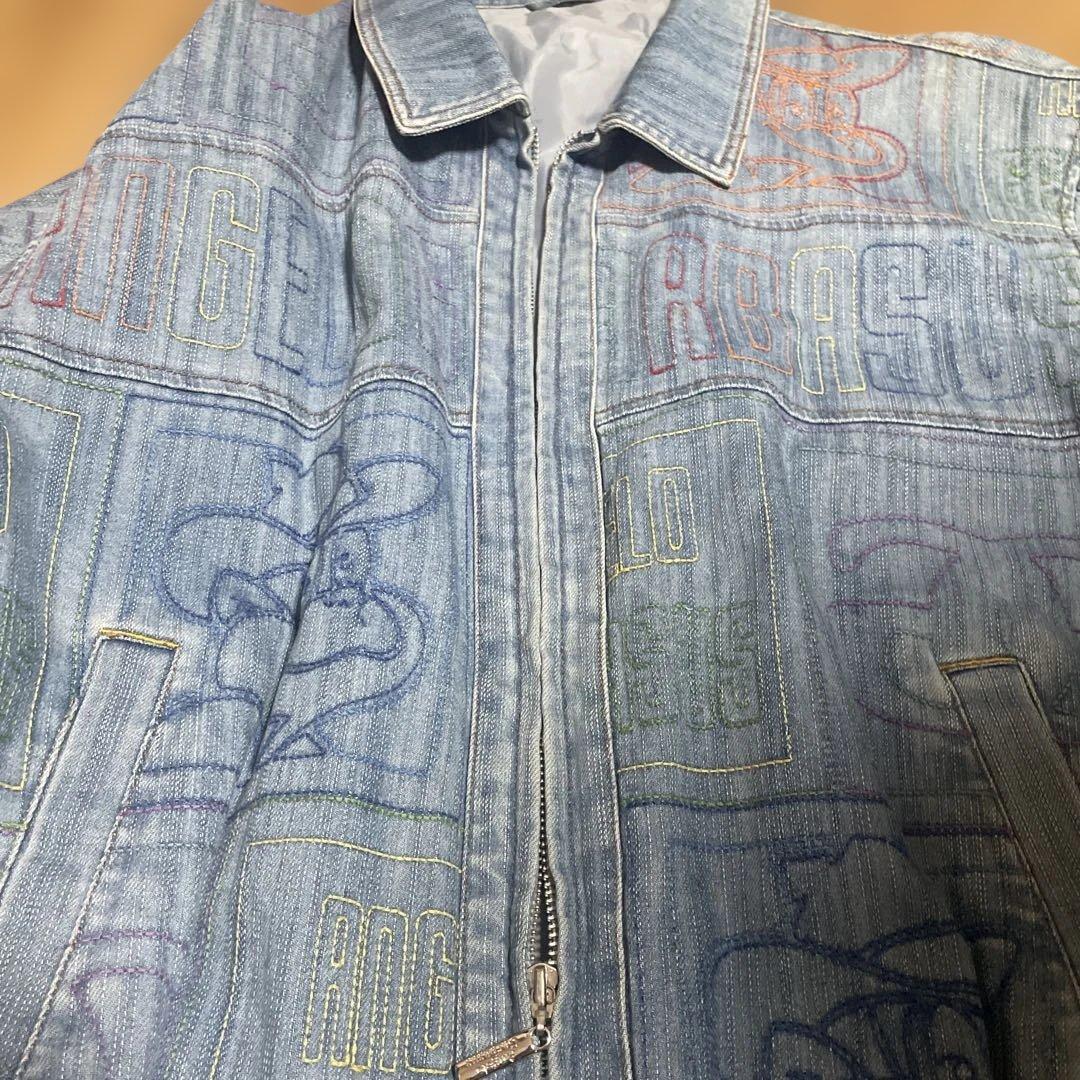 アンジェロ刺繍入りライトブルーデニムジャケットLL