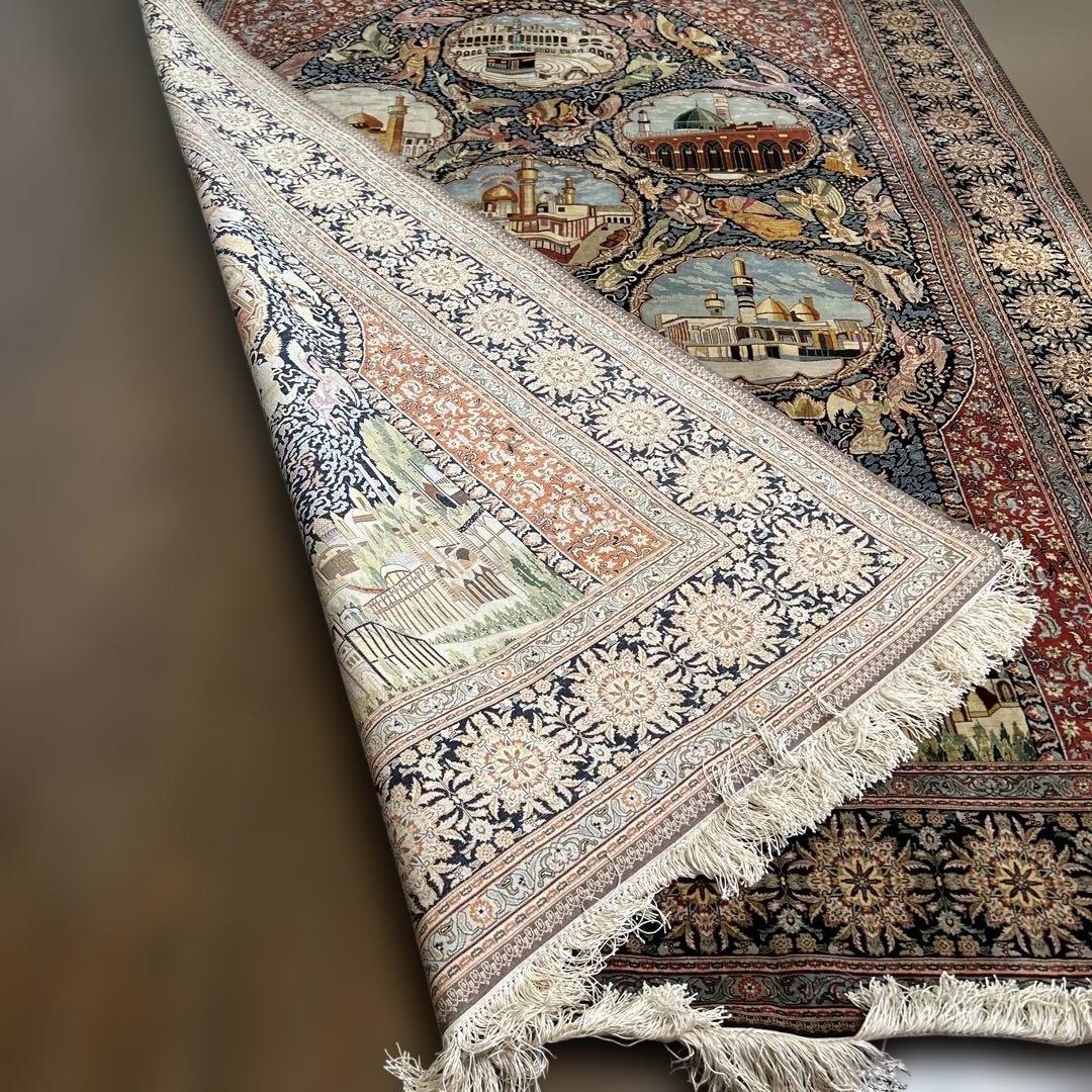 ペルシャ絨毯　宗教的建物細密刺繍ラグ 超美品2100 X1435mm