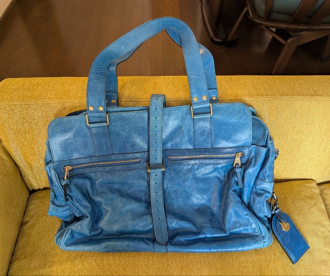 MULBERRY青いレザー ボストンバッグ 388085