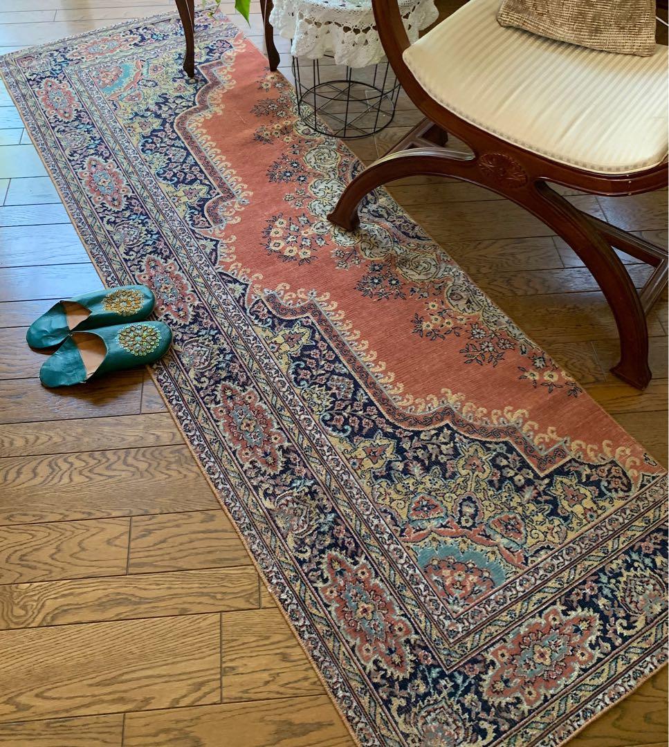 トルコヴィンテージラグ　215×71ロングランナー　カイセリ　アンティークピンク