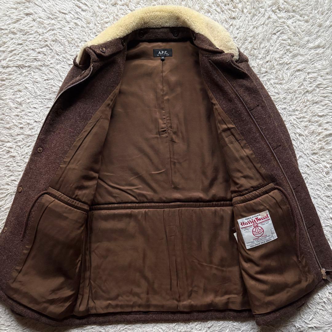 ★L相当★ APC ハリスツイード 比翼 ブルゾン ボア取り外し可 ダブルジップ