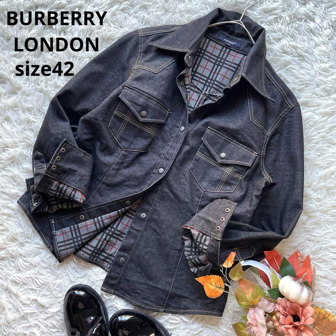 バーバリー　ストレッチデニムウエスタンジャケット　チェック　42 大きいサイズ