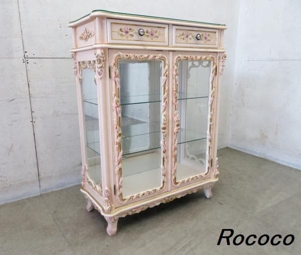 美品■ロココ■姫家具■花柄■ガラスキャビネット■ディスプレイケース■飾り棚■