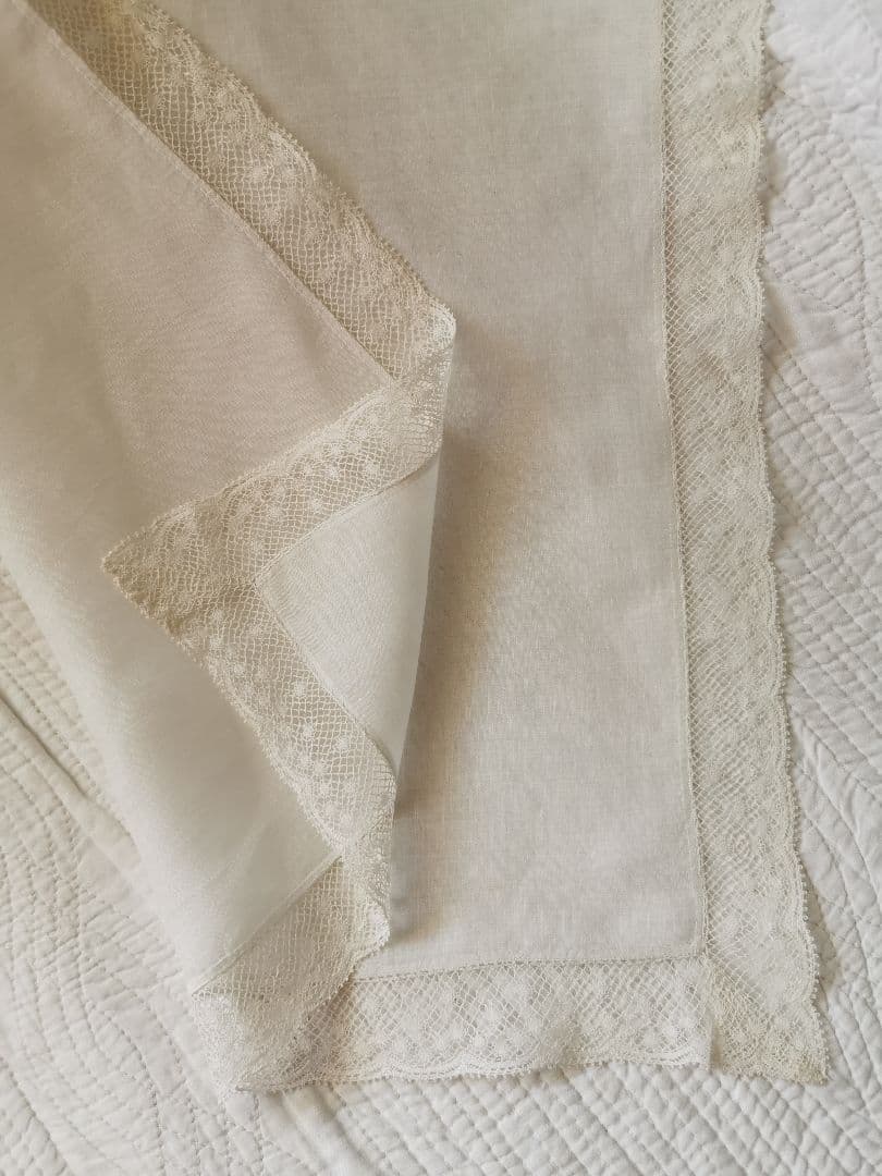 アンティークフランス ローンクロス ヴァレンシエンヌ水玉レース装飾 ランナー