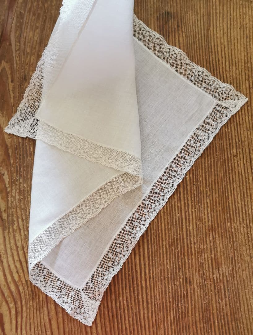 アンティークフランス ローンクロス ヴァレンシエンヌ水玉レース装飾 ランナー