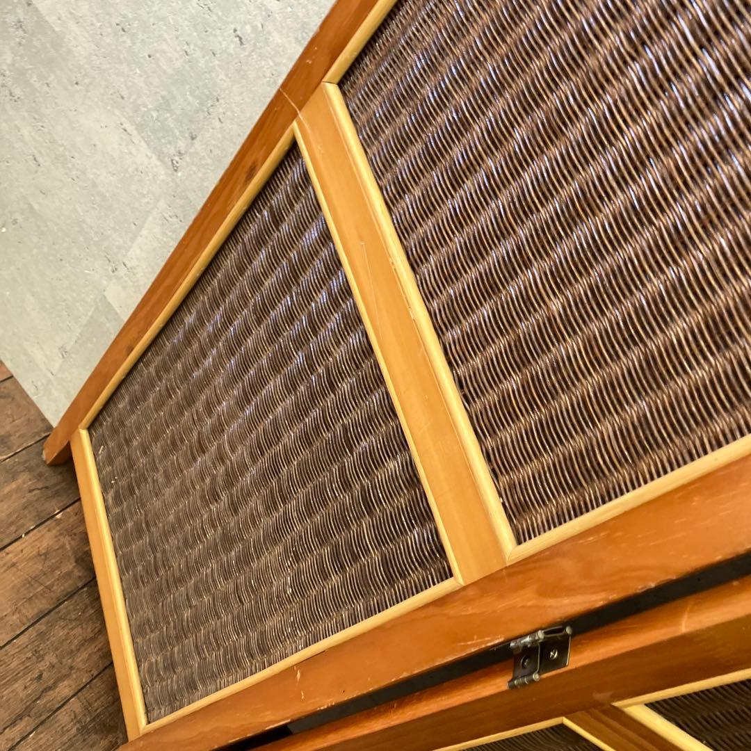 昭和レトロ エスニック 木製 3連 ラタンパーテーション 間仕切り 仕切り