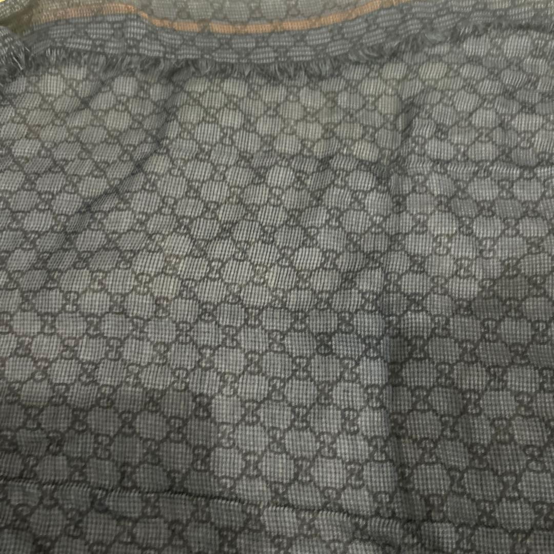 未使用級！グッチ ストール 100×175サイズ　ブルー　GG柄 シルク　ウール