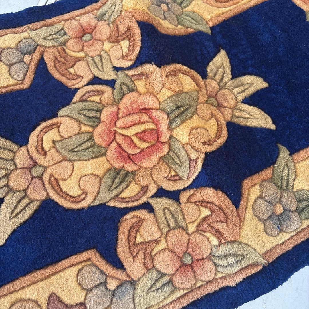 Y*Y様 ヴィンテージ 中国段通 ウール ラグ 玄関マット カーペット 花柄