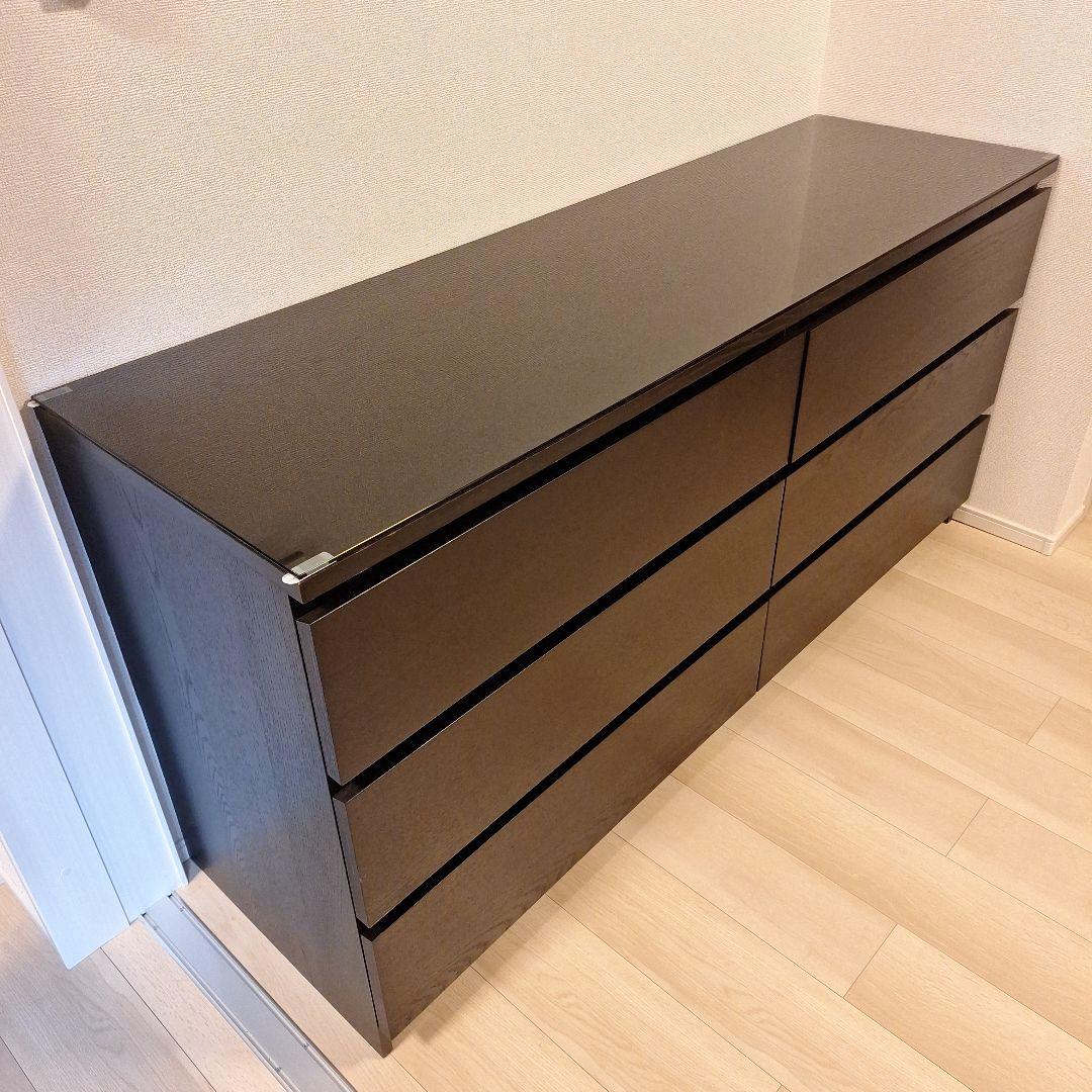 ダークブラウン 木製チェスト 6引き出し IKEA