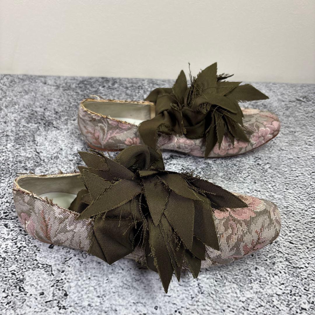 コムデギャルソン　フラットシューズ　リボン　23 刺繍　花柄　奇抜