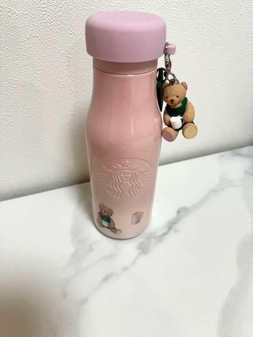 スターバックス ジェラートピケ ベアチャーム付きステンレスボトル ソフトピンク