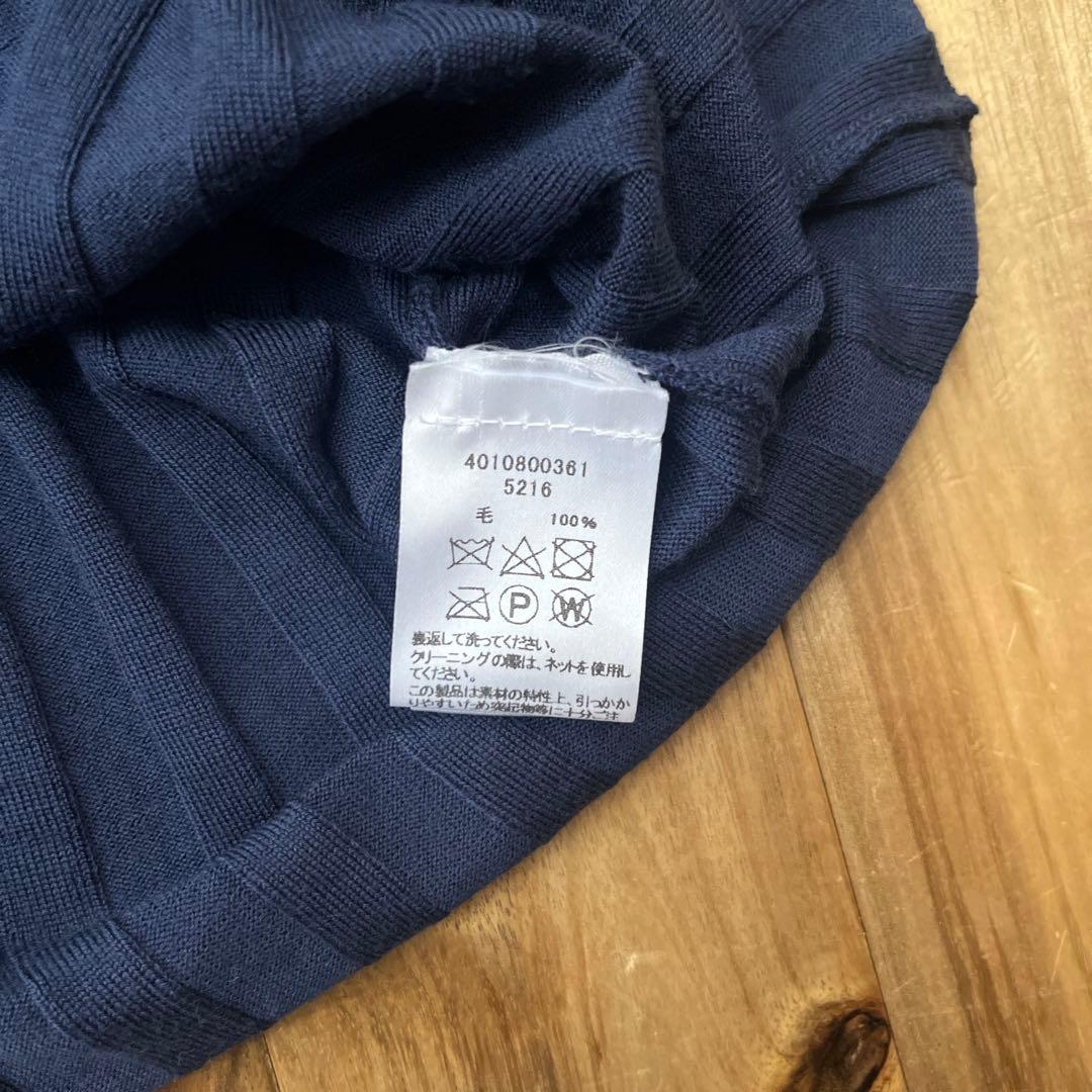 NACKIYÉ ネイビーリブ編み五分袖ポロシャツ