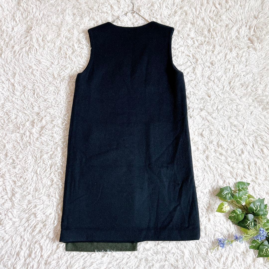 美品⁂エンフォルド⁂ メルトンオーバーパッチワークポケットワンピース　紺色　M