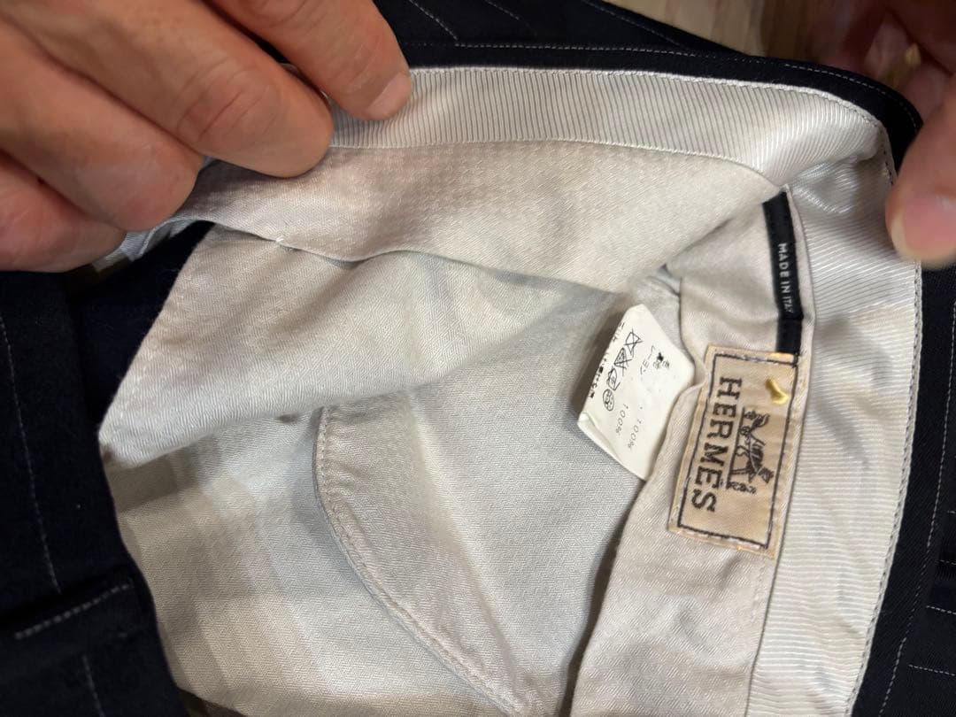 HERMES ネイビー ストライプ スラックス